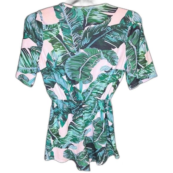 Women’s Green Palm Leaf Shorts Romper Size Small - Picture 2 of 5